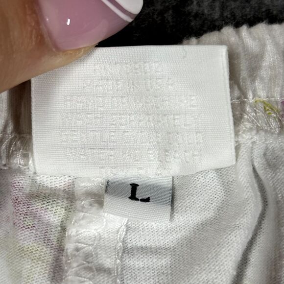 Stamp Floral Drawstring Pants Womens Large L White Cozy Loungewear - Picture 7 of 10